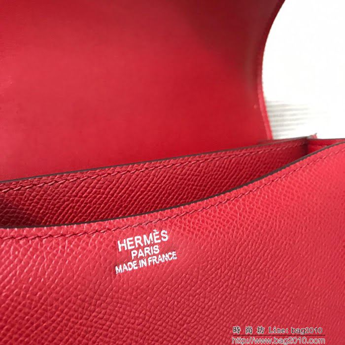HERMES愛馬仕 H空姐包 進口原廠EP皮 頂級蜜蠟製作 街拍必備單品 大紅金銀 單肩斜挎包  Ama1552